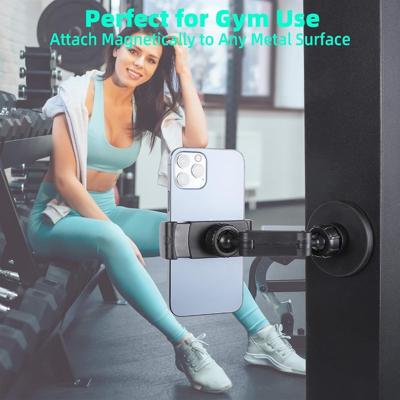 FPN Gym Magnetic Phone Holder Mount Attach to Metal Surface, 360° Rotatable Heavy Duty Magnet Phone Mount for Gym Workout Record, Compatible with iPhone, Samsung, All Cell Phone - Image 2